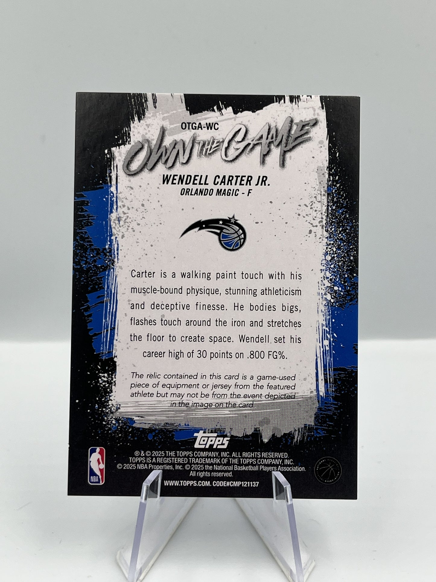 Wendell Carter JR. - Orlando Magic - Game Worn Patch - #OTGA-WC