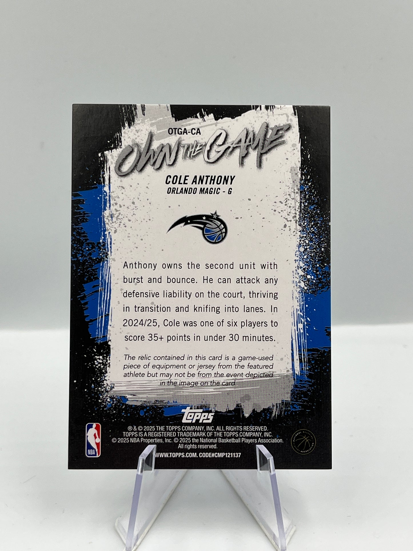 Cole Anthony - Orlando Magic - Game Worn Patch - #OTGA-CA