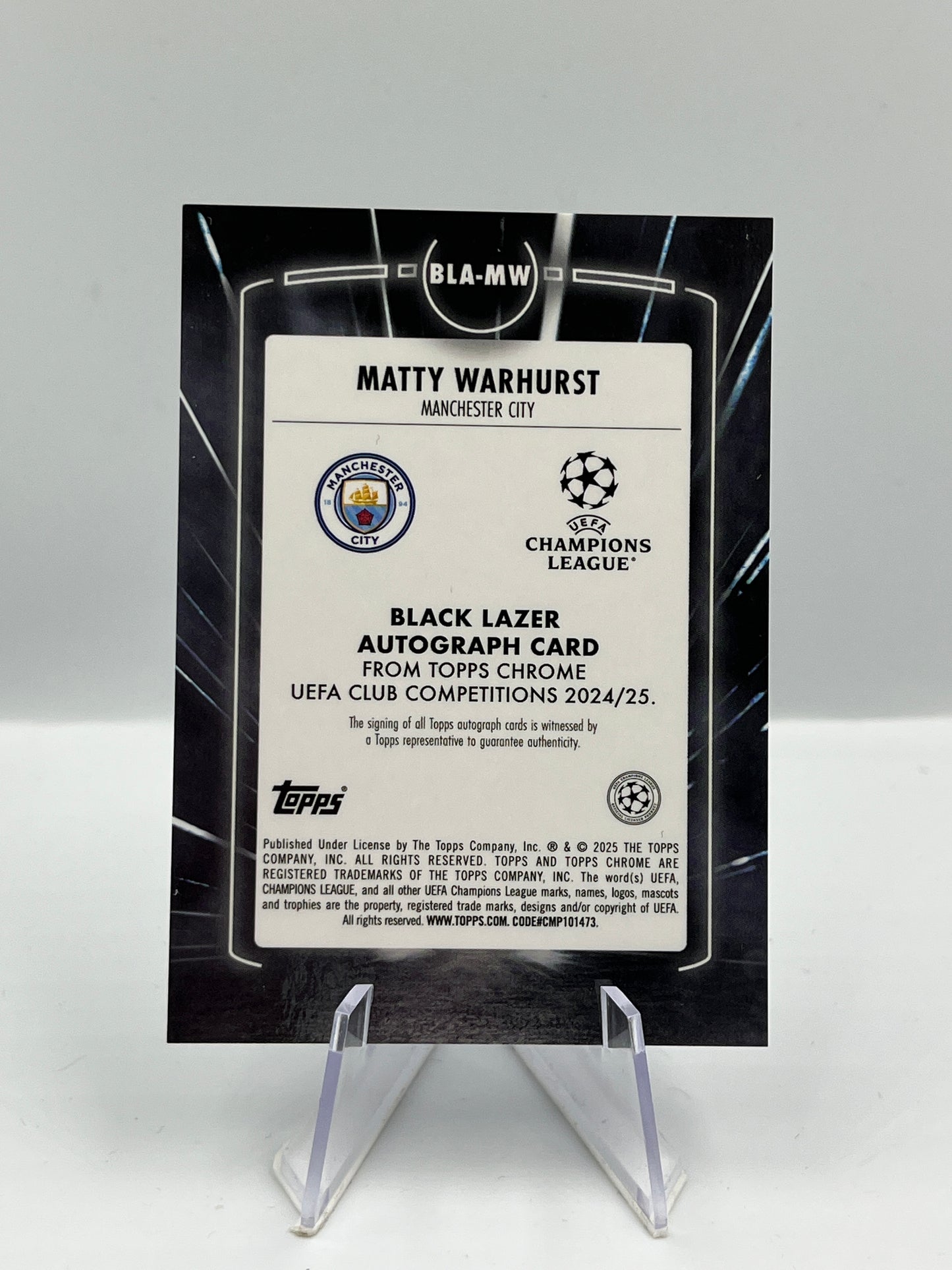 Topps Chrome UCC 24/25 Matty Warhurst City Black Lazer Autograph RC #BLA-MW