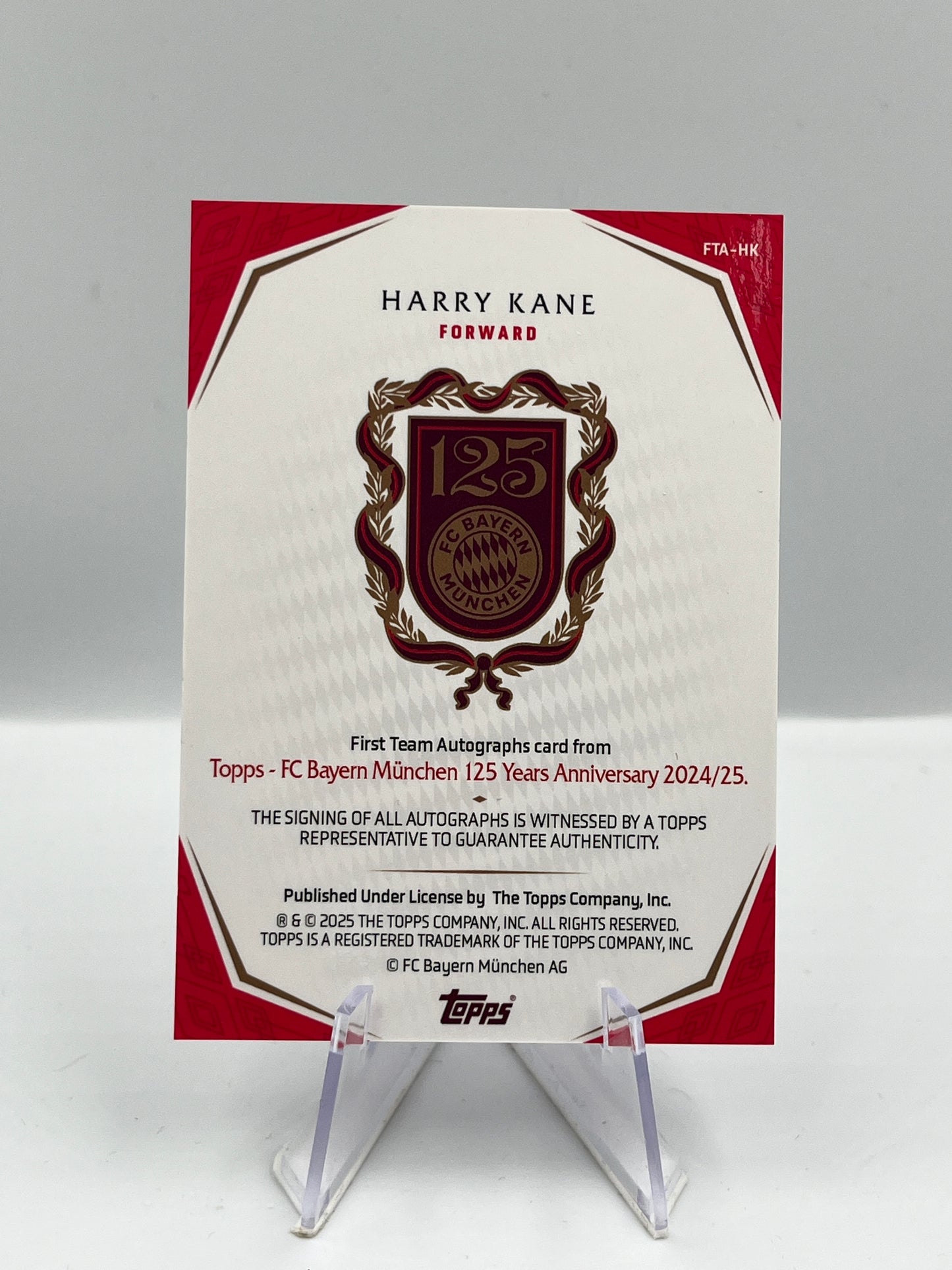 Topps 125 Jahre Bayern München Harry Kane on Card Autograph 19/33 #FTA-HK
