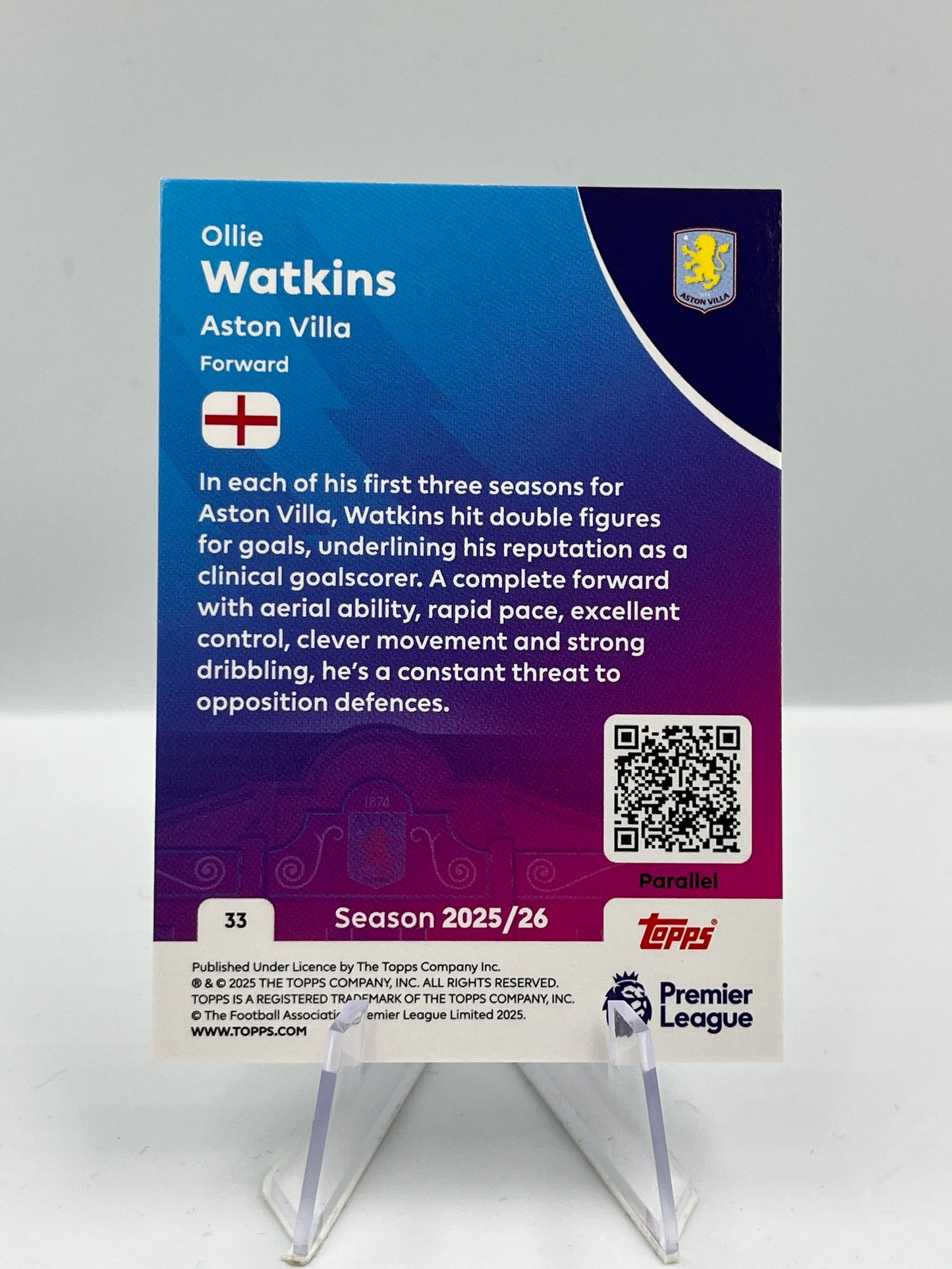 Topps Premier League 25/26 Ollie Watkins Aston Villa 60/75 #33