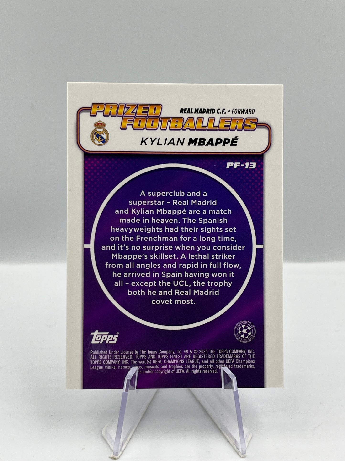 Topps Finest UCC 24/25 Kylian Mbappe Real Prized Footballers 137/150 #PF-13