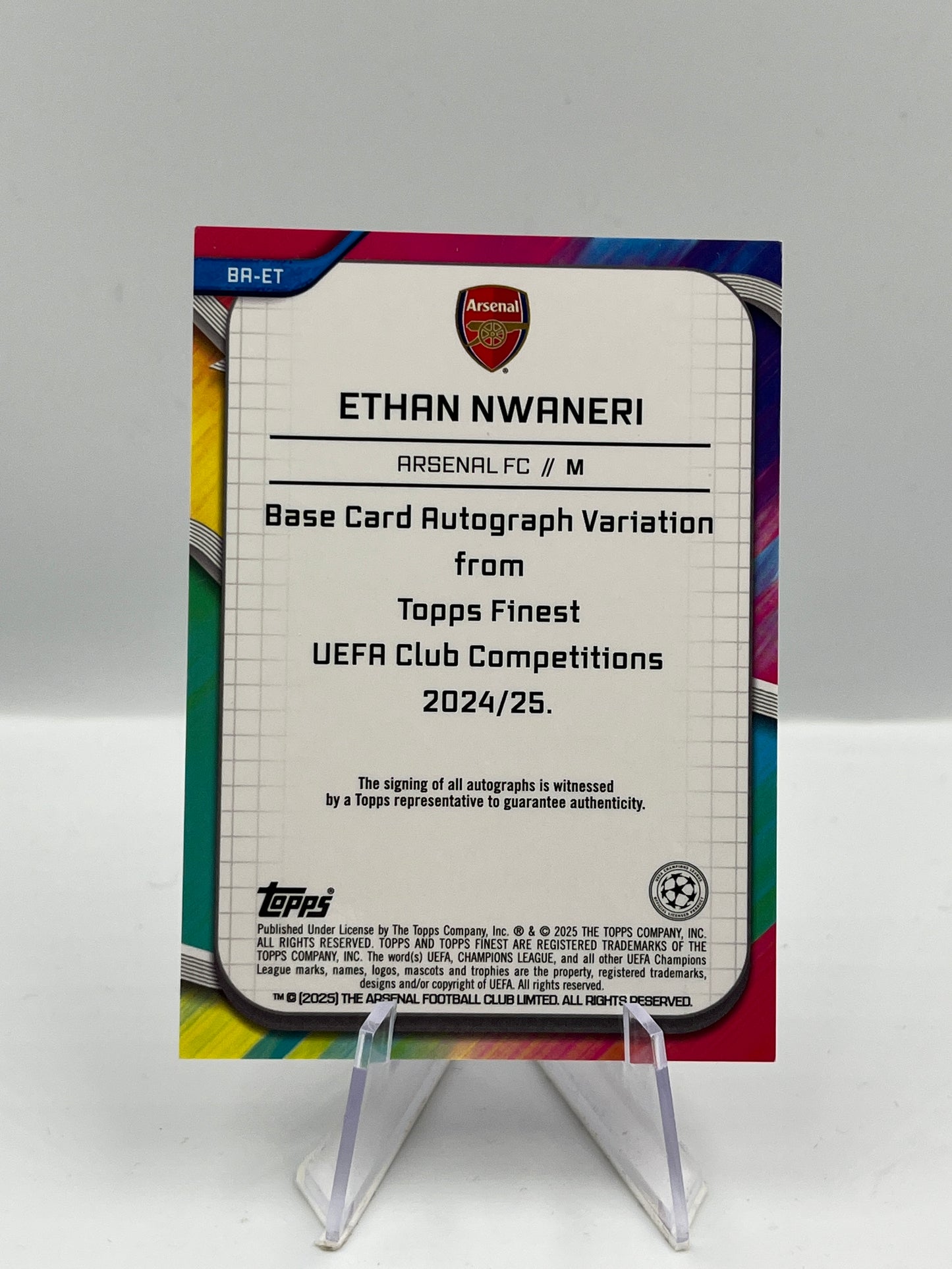 Topps Finest UCC 24/25 Ethan Nwaneri Arsenal Pink Prism Auto RC 078/125 #BA-ET