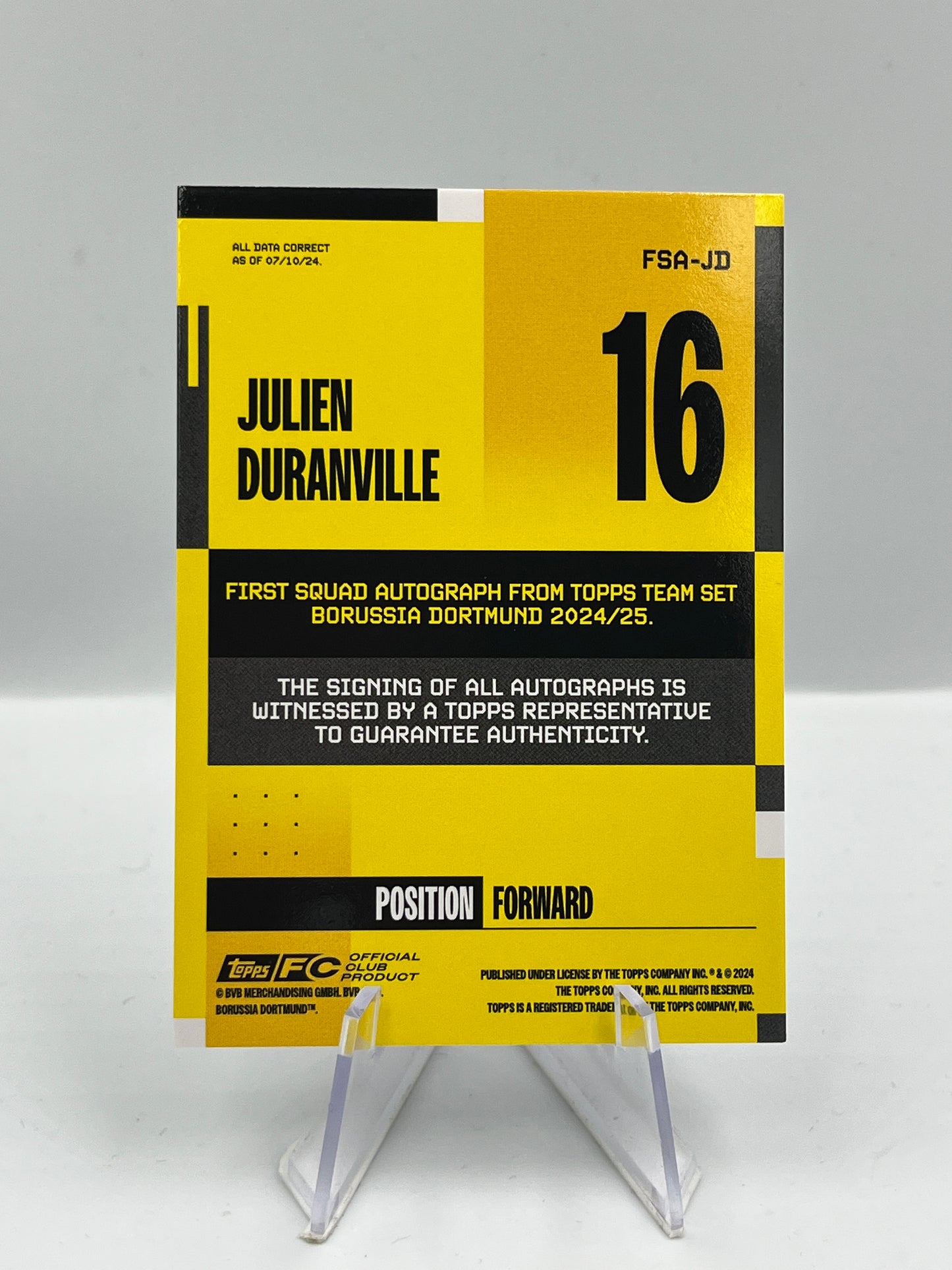 Topps Borussia Dortmund 24/25 Julien Duranville First Squad Auto 03/10 #FSA-JD