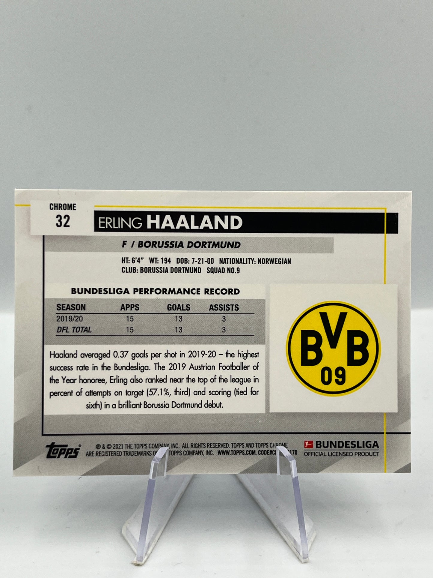 Topps Chrome BuLi 20/21 Erling Haaland Borussia Dortmund Sapphire #32