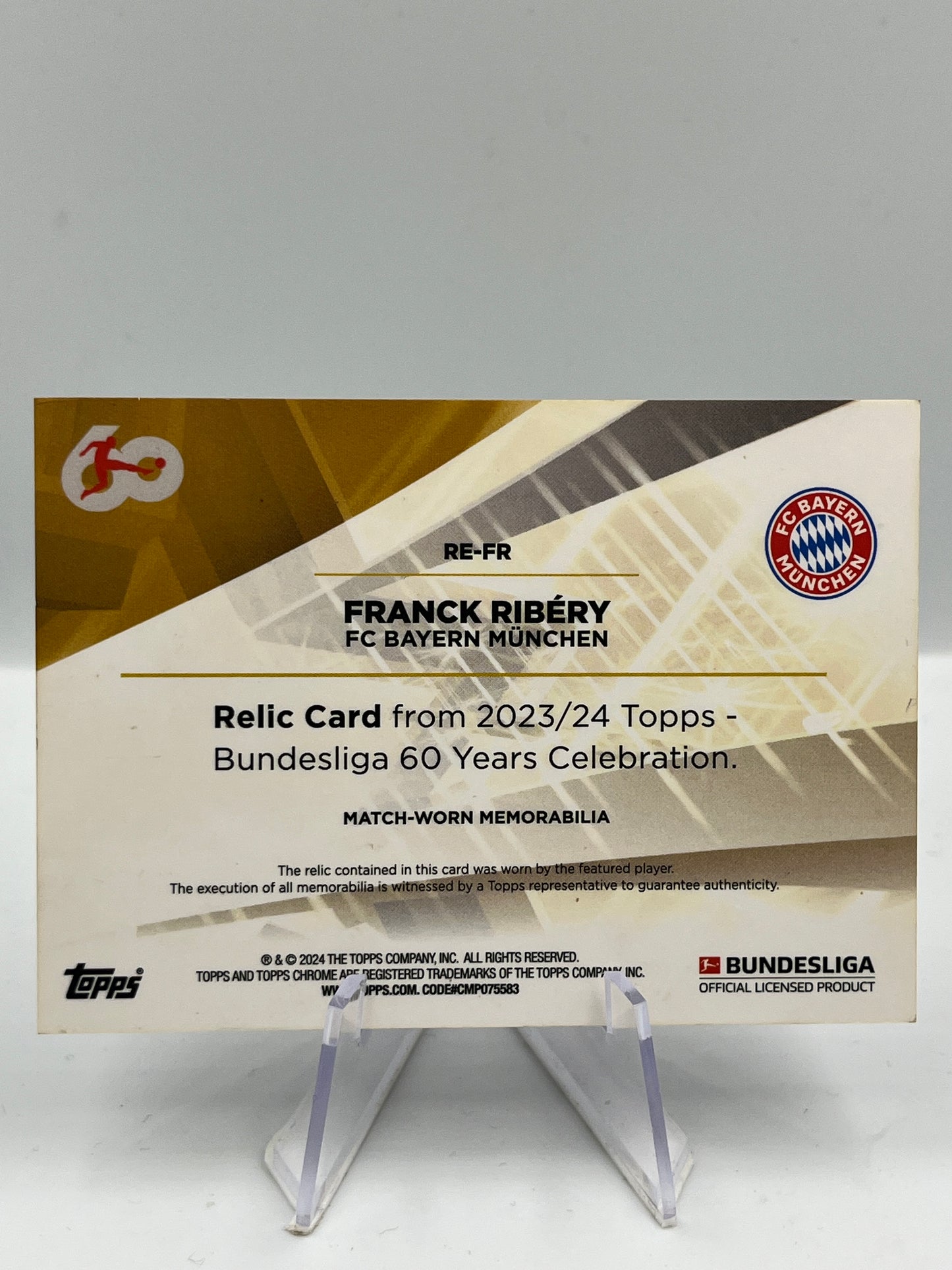Topps 60 Years Bundesliga Franck Ribery Bayern Match Worn Relic 31/40 #RE-FR