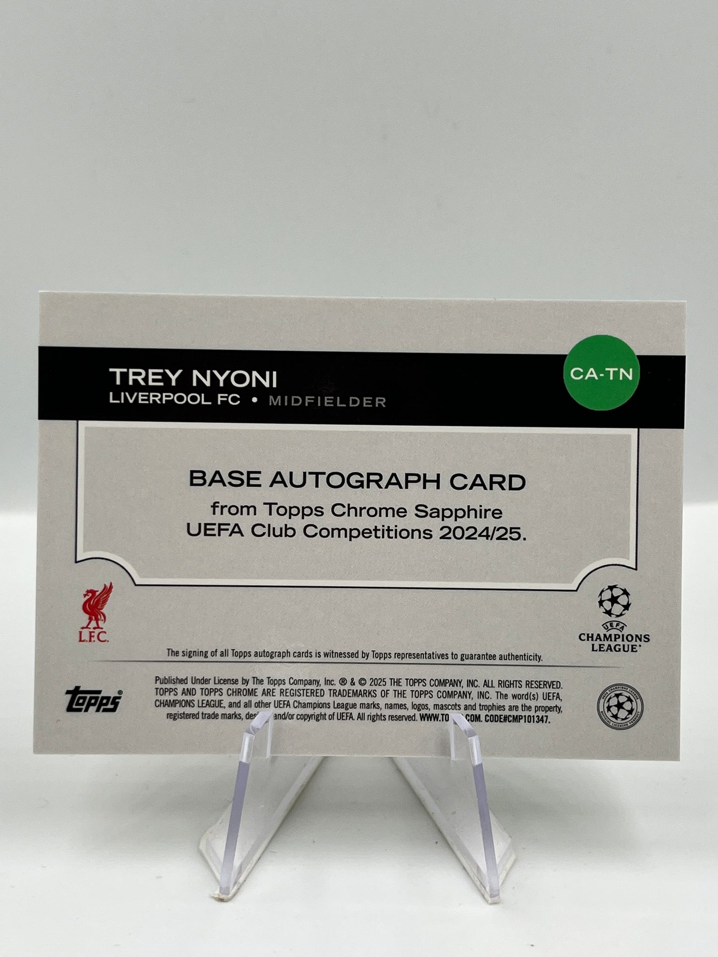 Topps Chrome UCC 24/25 Trey Nyoni Liverpool Sapphire Autograph RC 25/75 #CA-TN