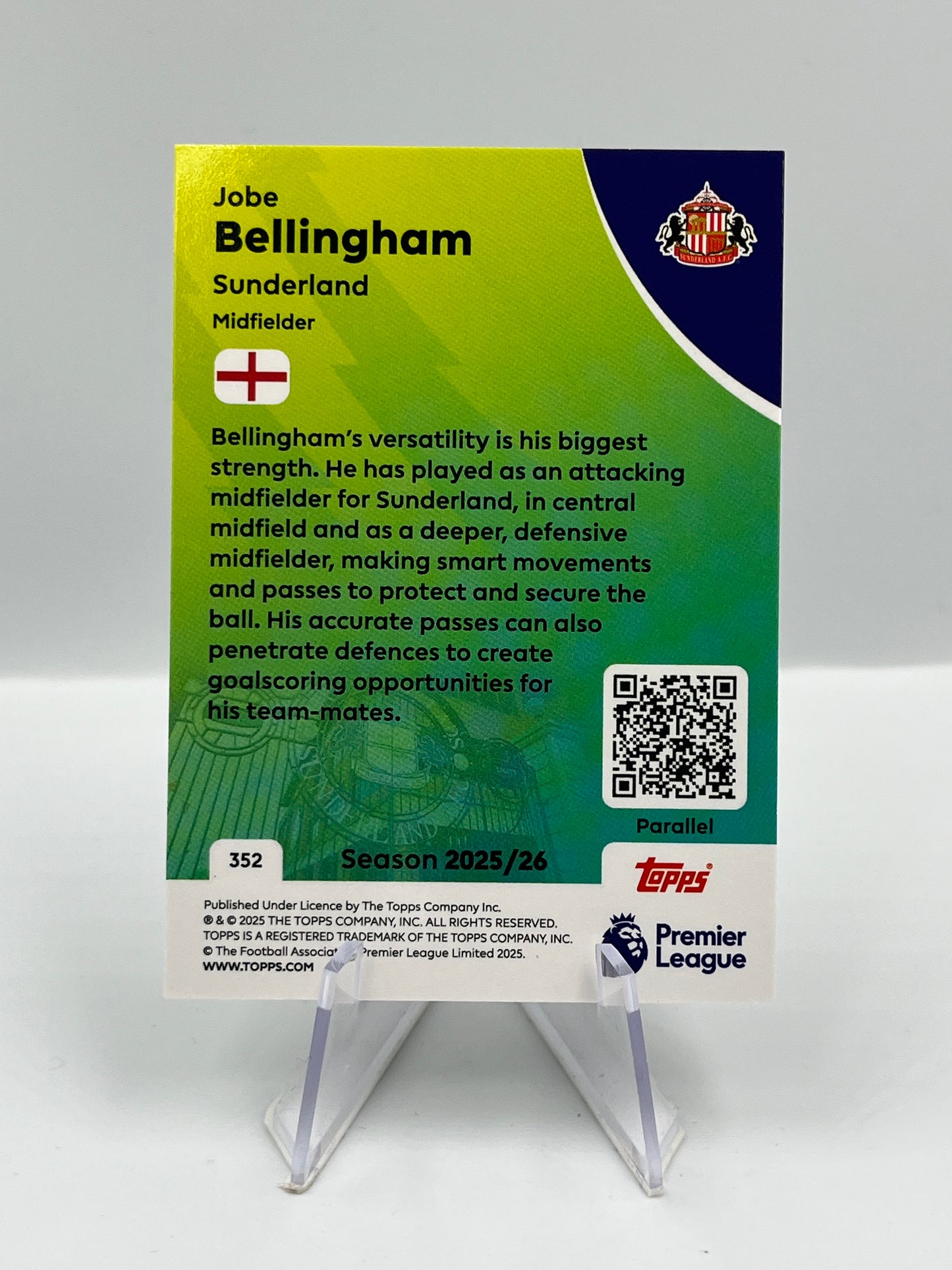 Topps Premier League 25/26 Jobe Bellingham Sunderland RC 15/50 #352