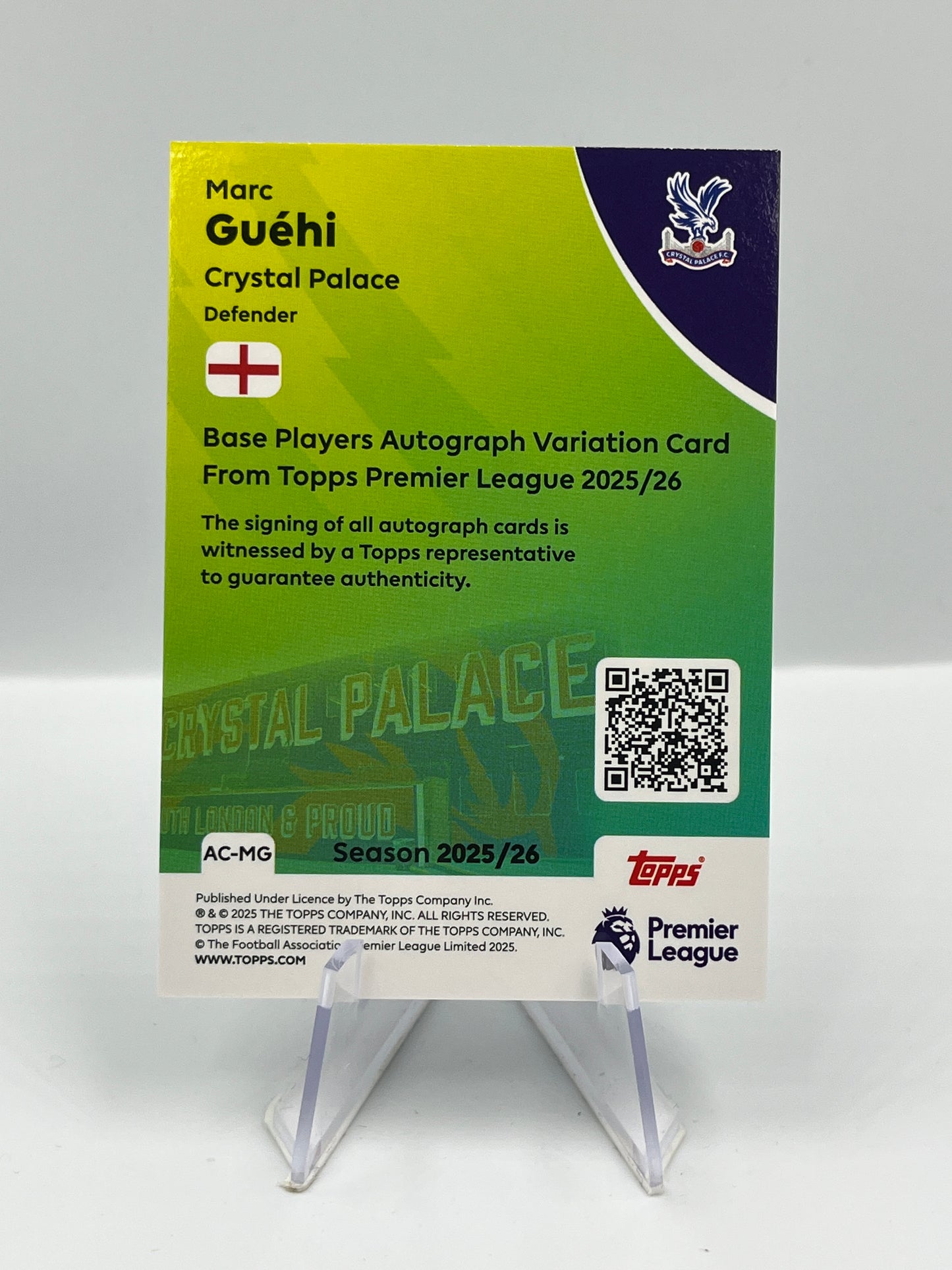 Topps Premier League 25/26 Marc Guehi Crystal Palace Autograph #AC-MG