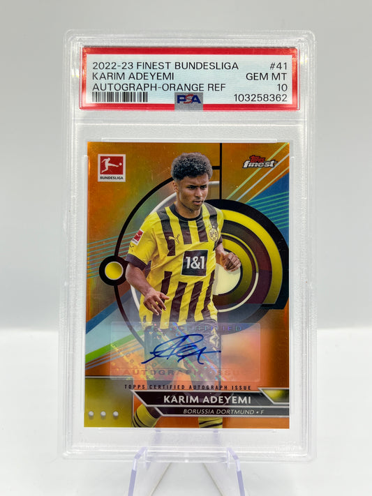 Topps Finest BuLi 22/23 Karim Adeyemi BVB Dortmund Orange Auto 03/15 PSA10 #41