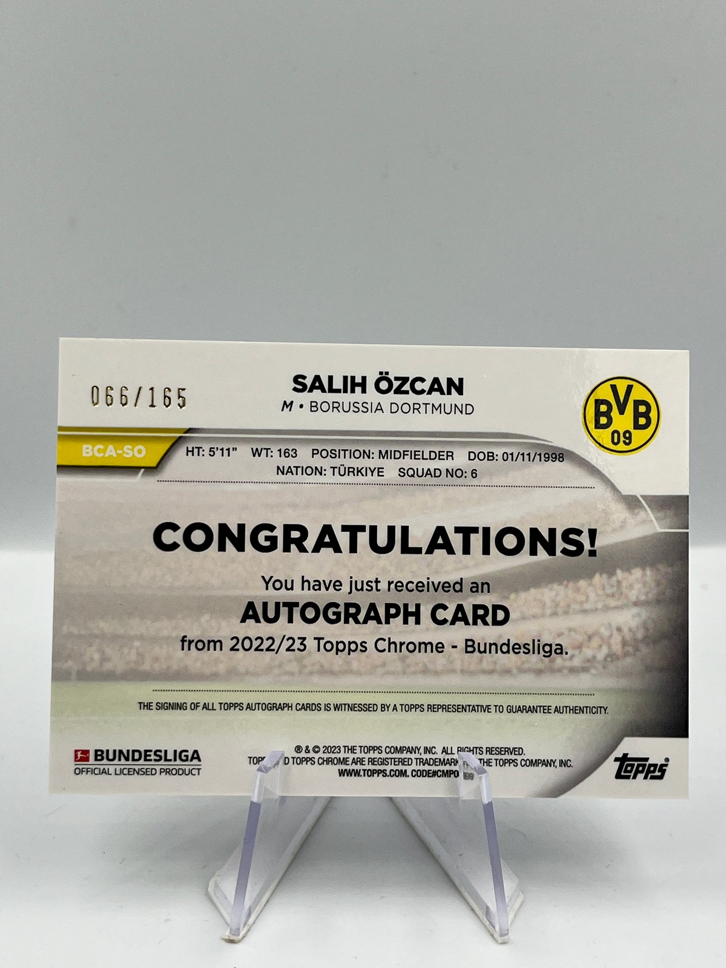 Topps Chrome BuLi 22/23 Salih Özcan BVB Dortmund Prism Auto RC 066/165 #BCA-SO