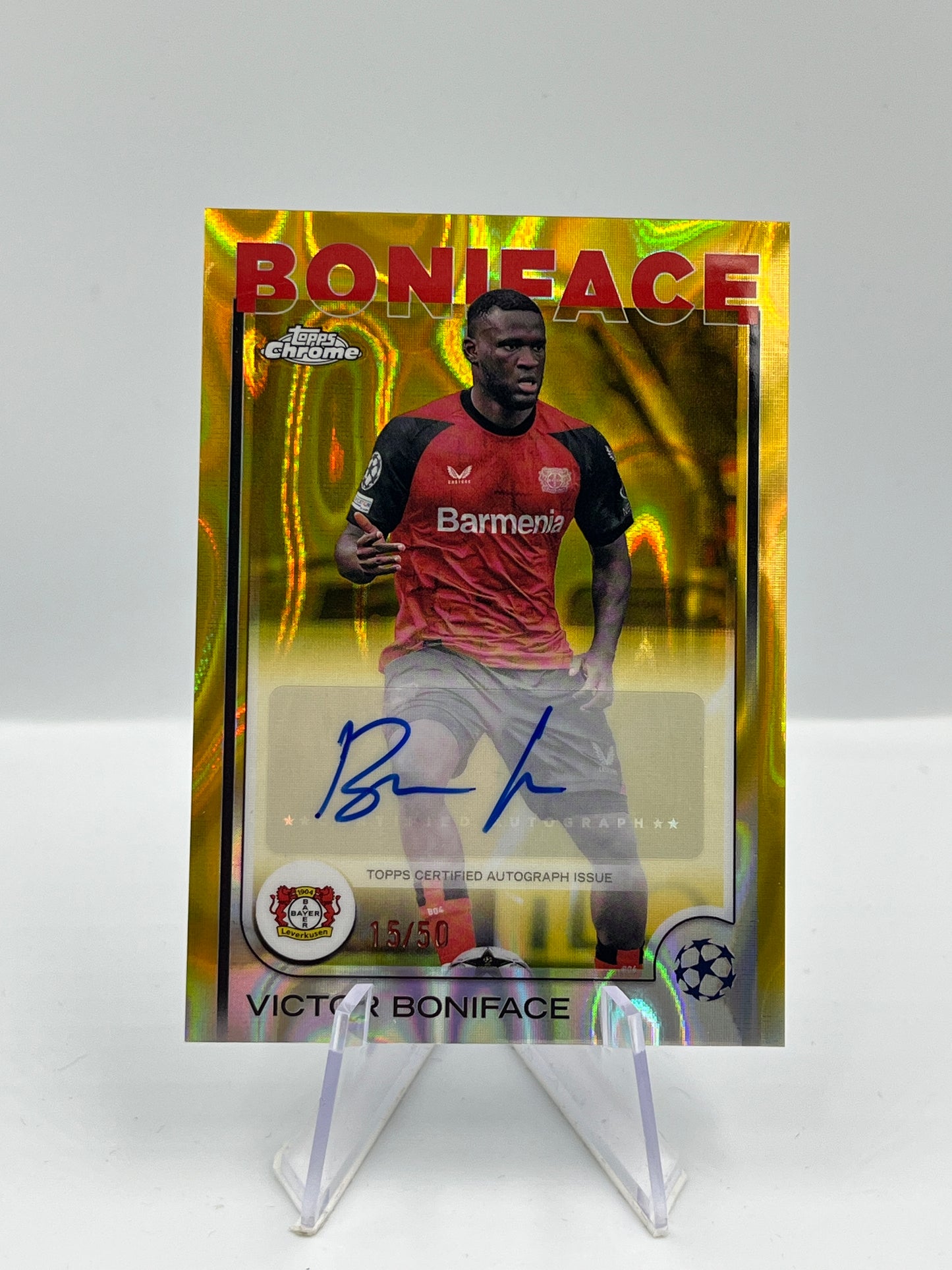 Topps Chrome UCC 24/25 Victor Boniface Leverkusen Gold Lava Auto 15/50 #CA-VB