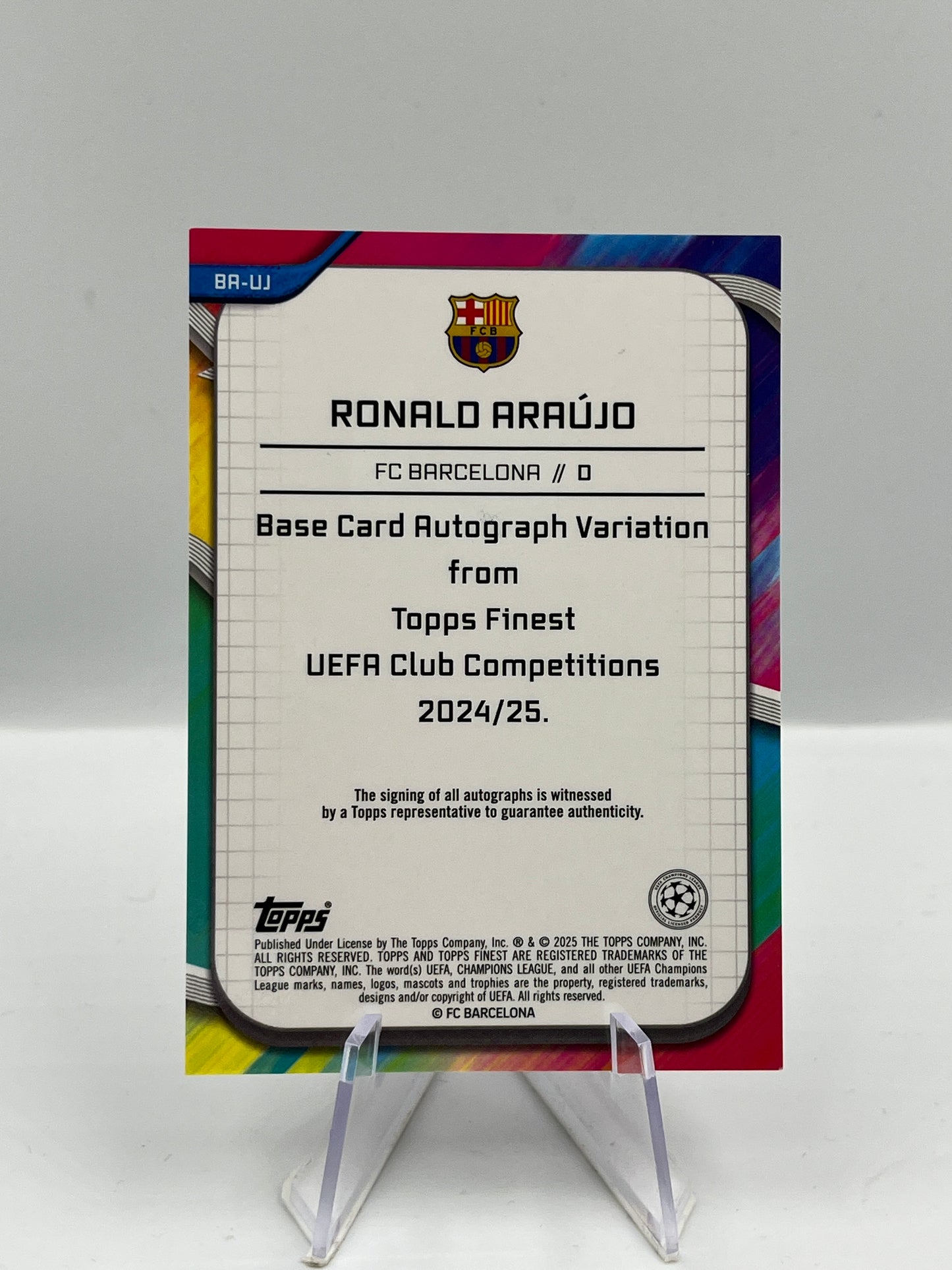 Topps Finest UCC 24/25 Ronald Araujo Barcelona Orange Wave Auto 08/25 #BA-UJ