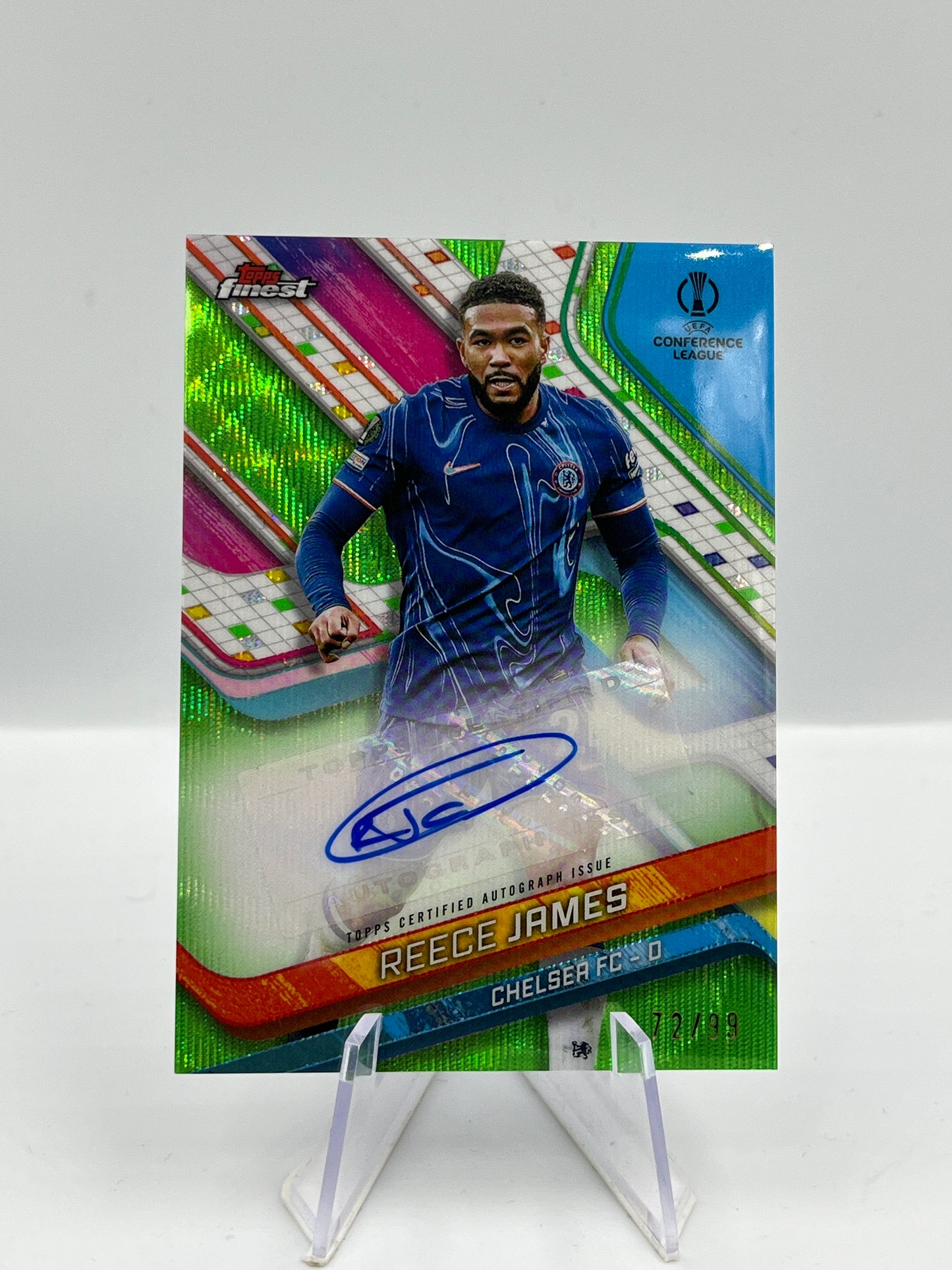 Topps Finest UCC 24/25 Reece James Chelsea Neon Green Wave Auto 72/99 #BA-RJ