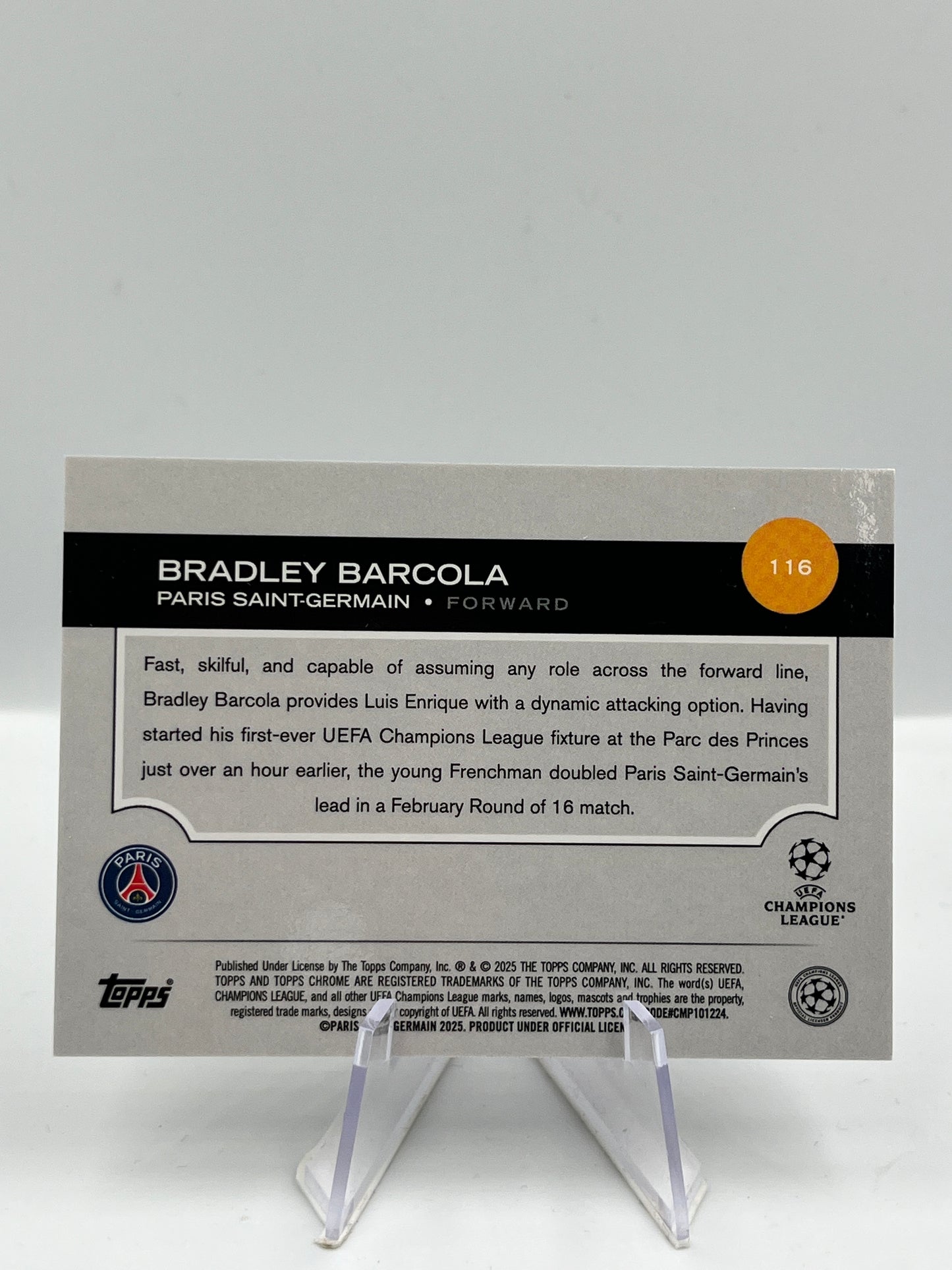 Topps Chrome UCC 24/25 Bradley Barcola PSG Paris Future Stars 27/50 #116