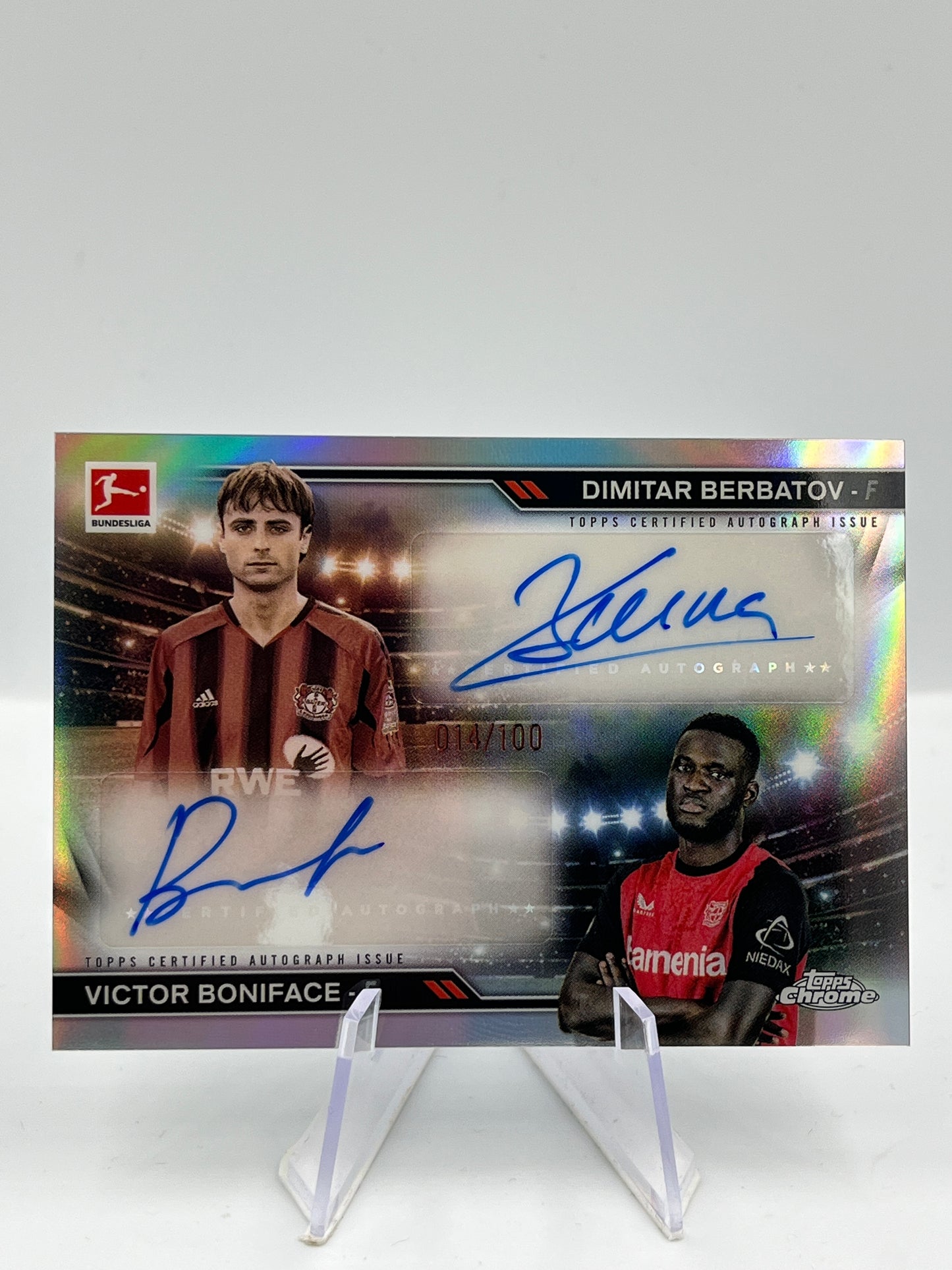 Topps Chrome BuLi 24/25 Berbatov / Boniface Leverkusen Dual Auto 014/100 #HND-BB