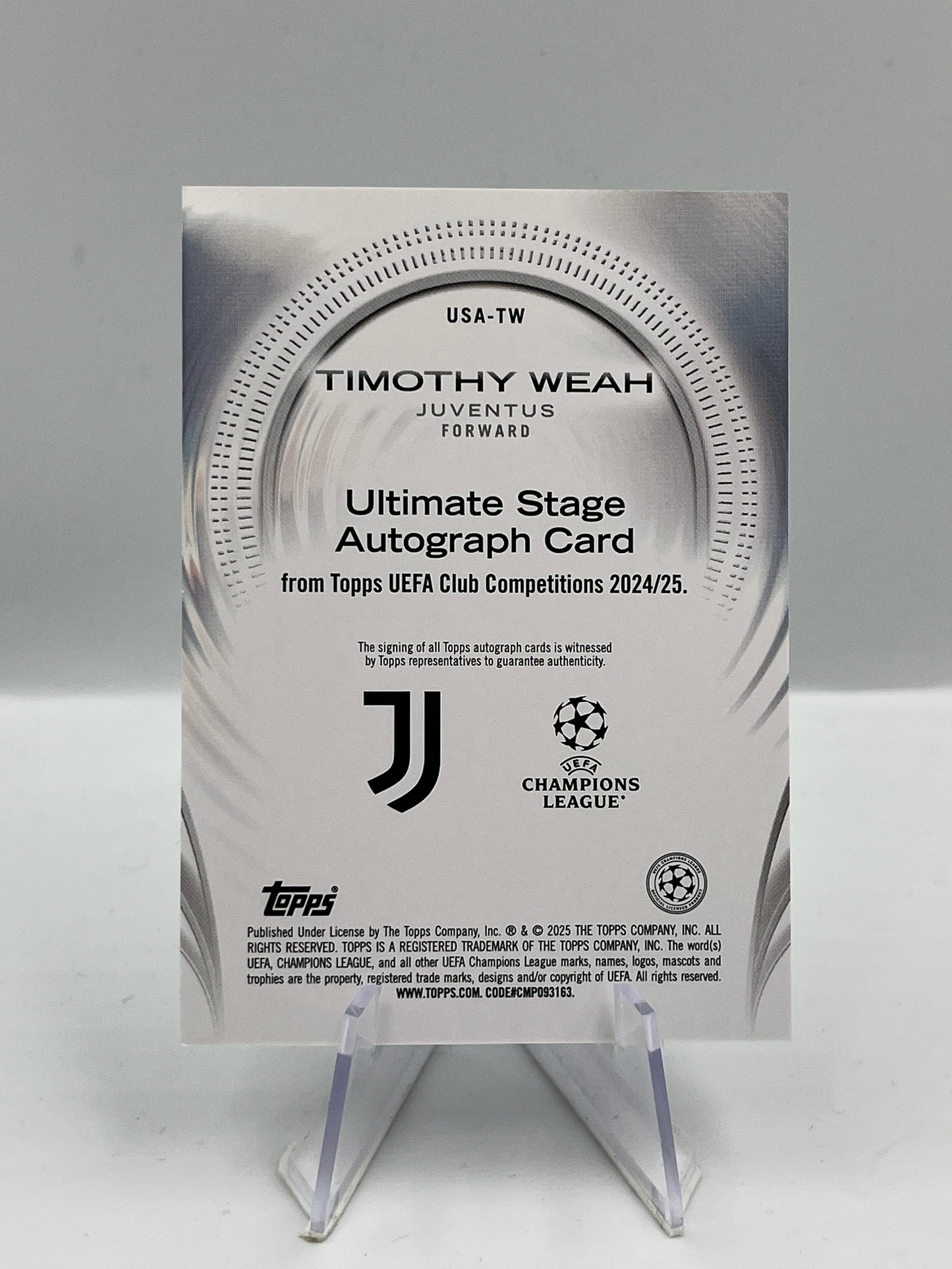 Topps UCC 24/25 Timothy Weah Juventus Ultimate Stage Auto #USA-TW