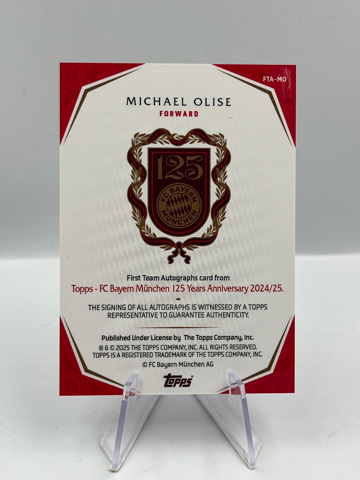 Topps 125 Jahre Bayern München Michael Olise on Card Autograph 29/33 #FTA-MO