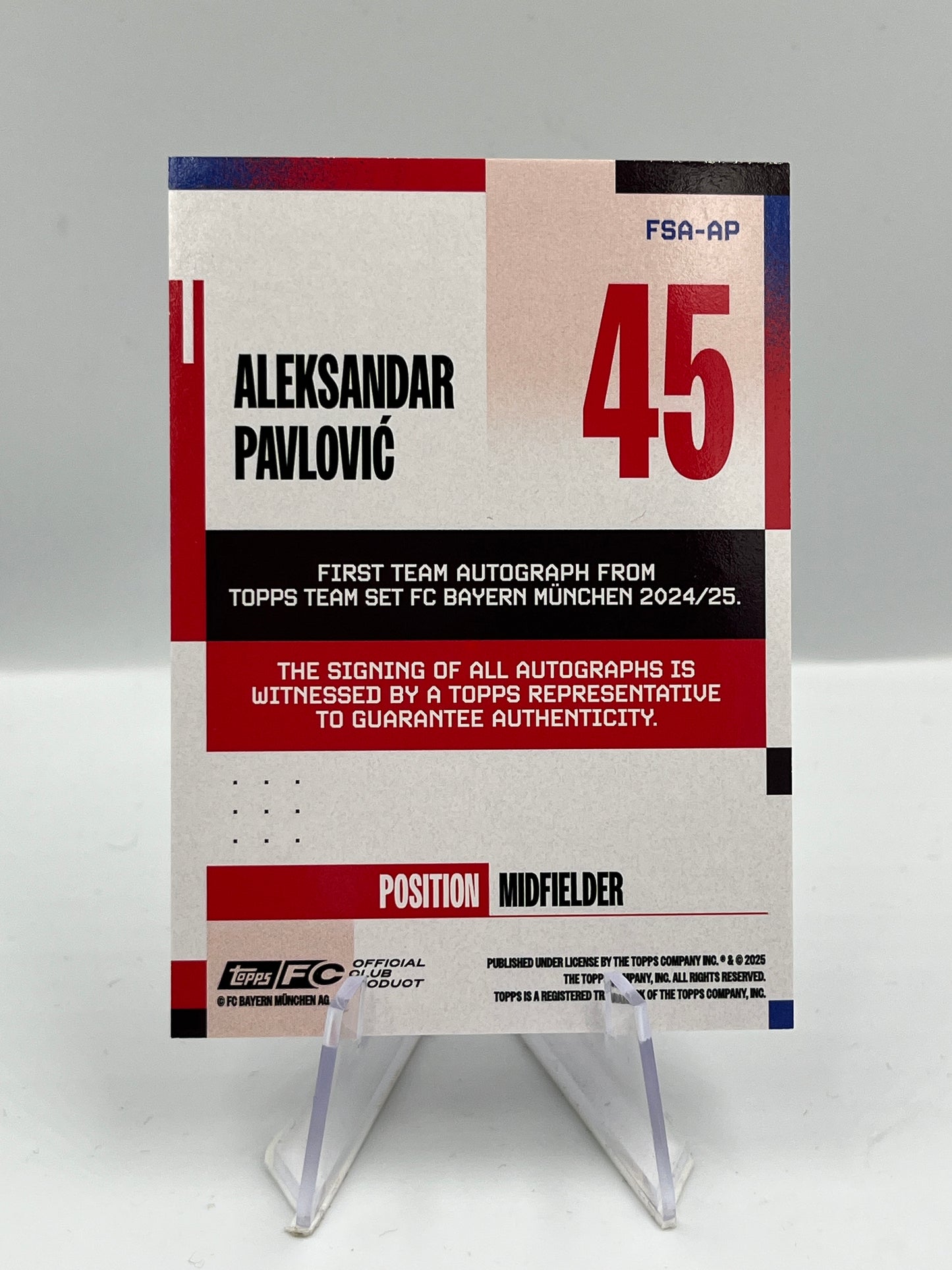 Topps Bayern 24/25 Aleksandar Pavlovic First Team Auto 09/50 #FSA-AP