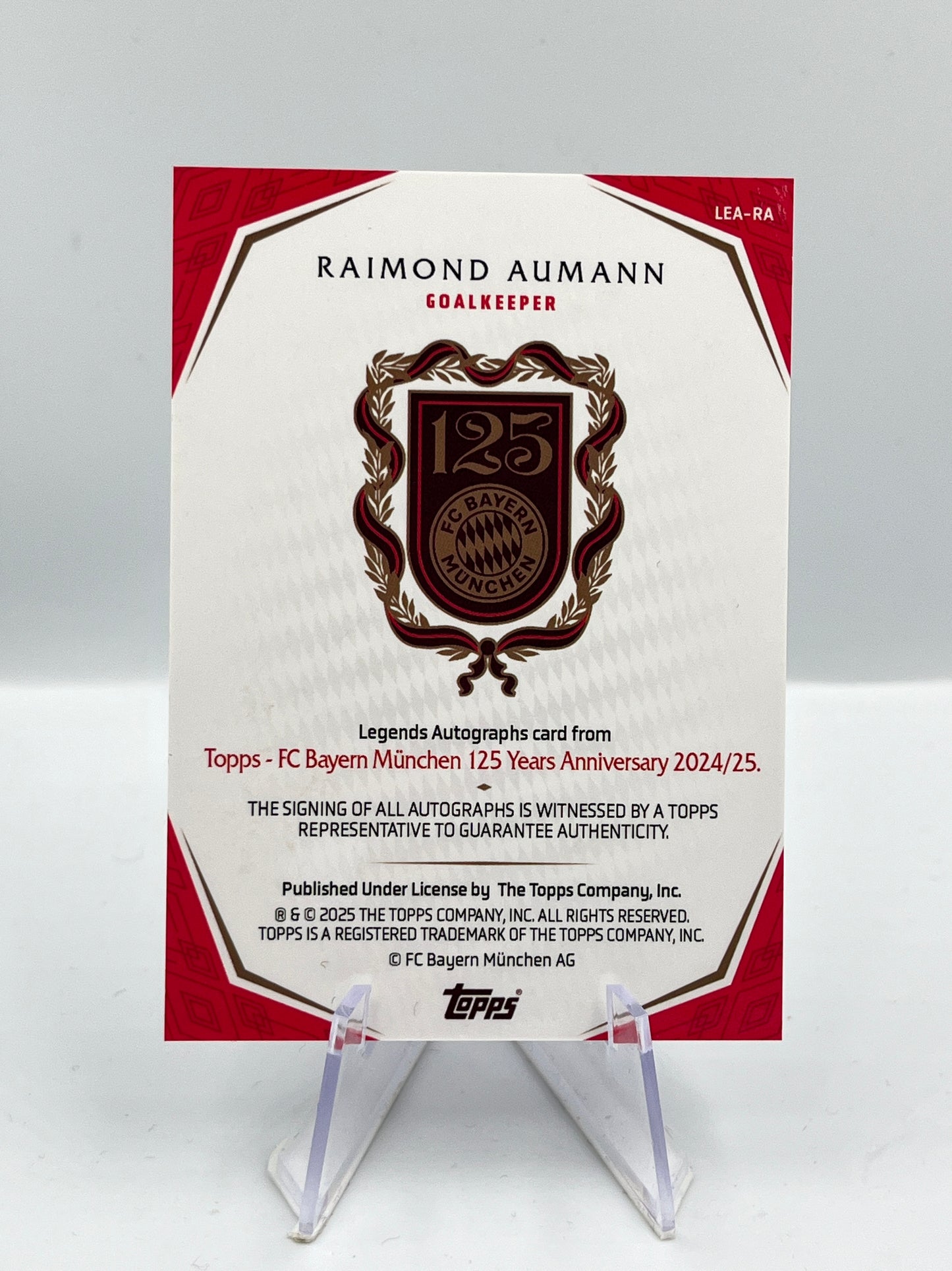 Topps 125 Jahre Bayern München Raimund Aumann on Card Autograph 02/99 #LEA-RA