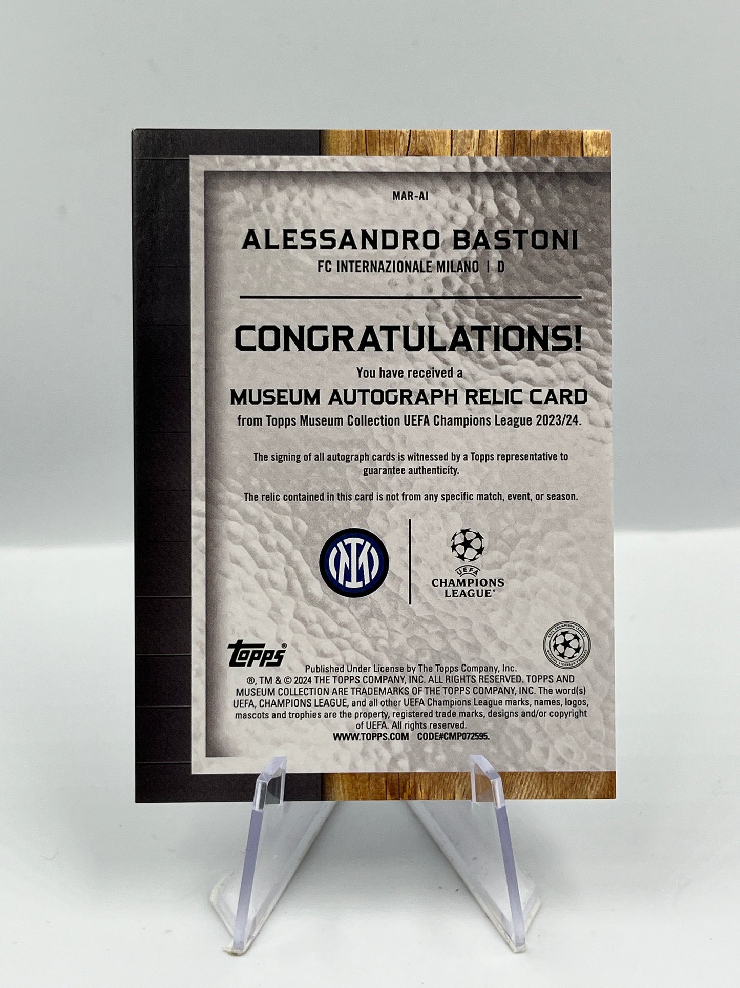Topps Museum UCL 23/24 Alessandro Bastoni Inter Mailand Auto Relic 17/99 #MAR-AI