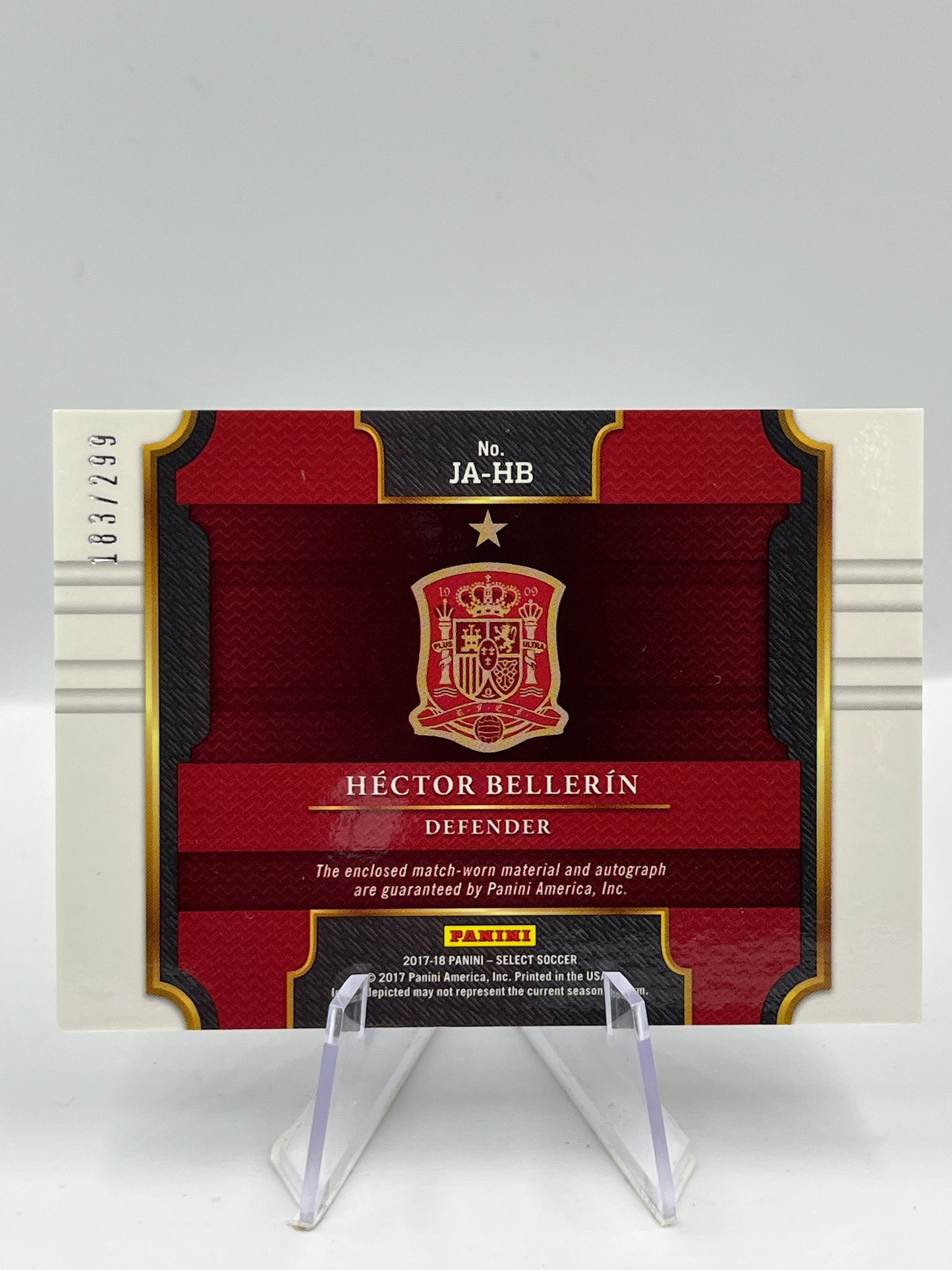 Panini Select Soccer 17/18 Hector Bellerin Spanien Auto Relic 183/299 #JA-HB