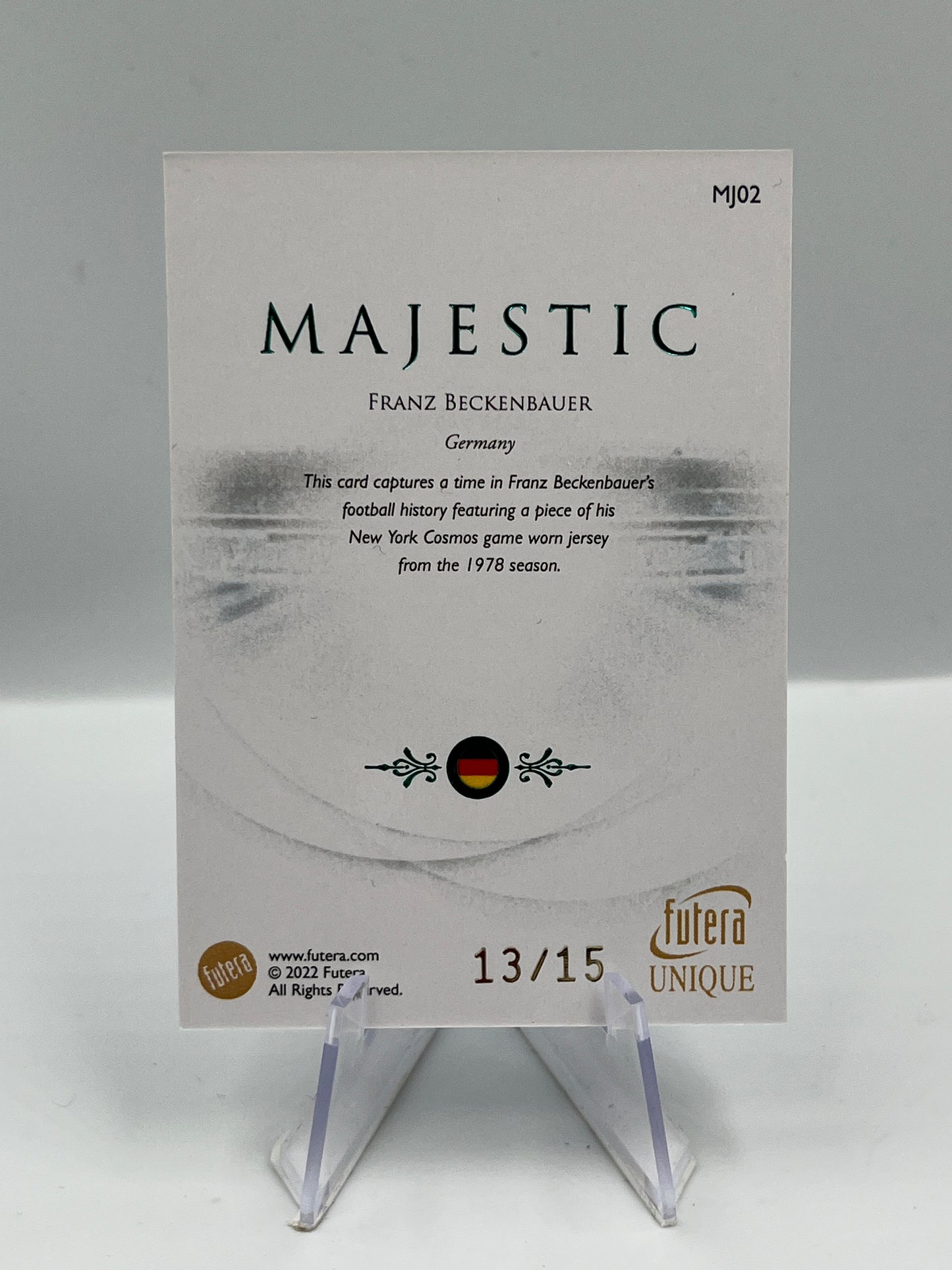 Futera Unique 2022 Franz Beckenbauer Deutschland Game Worn Relic 13/15 #MJ02