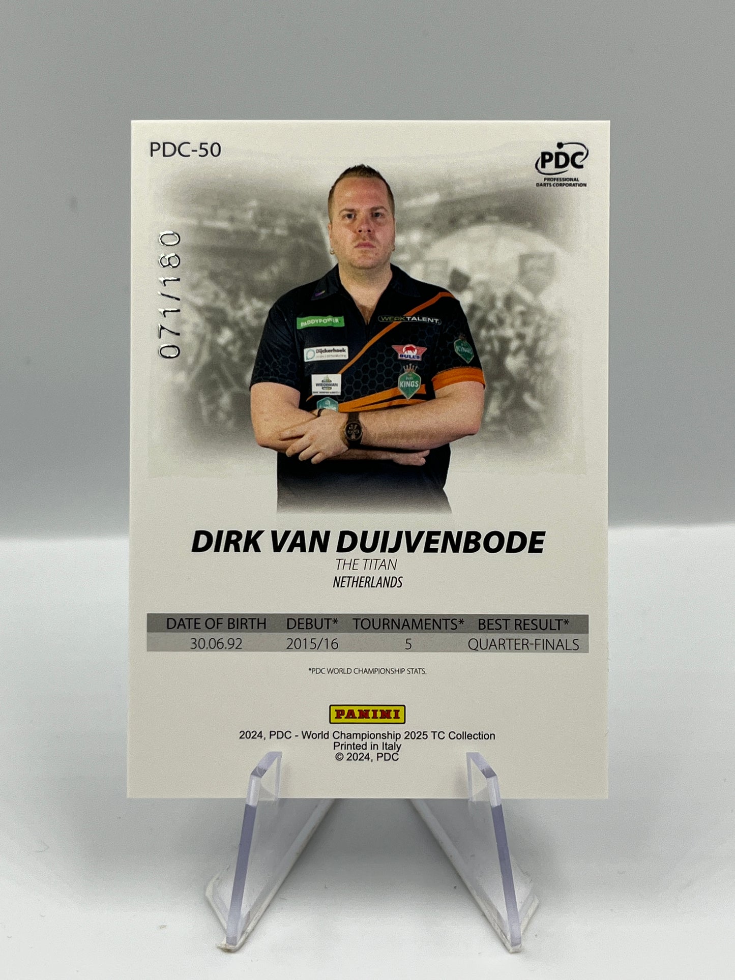 Panini 1st Edition 2025 Dirk Van Duijvenbode 071/180 #PDC-50