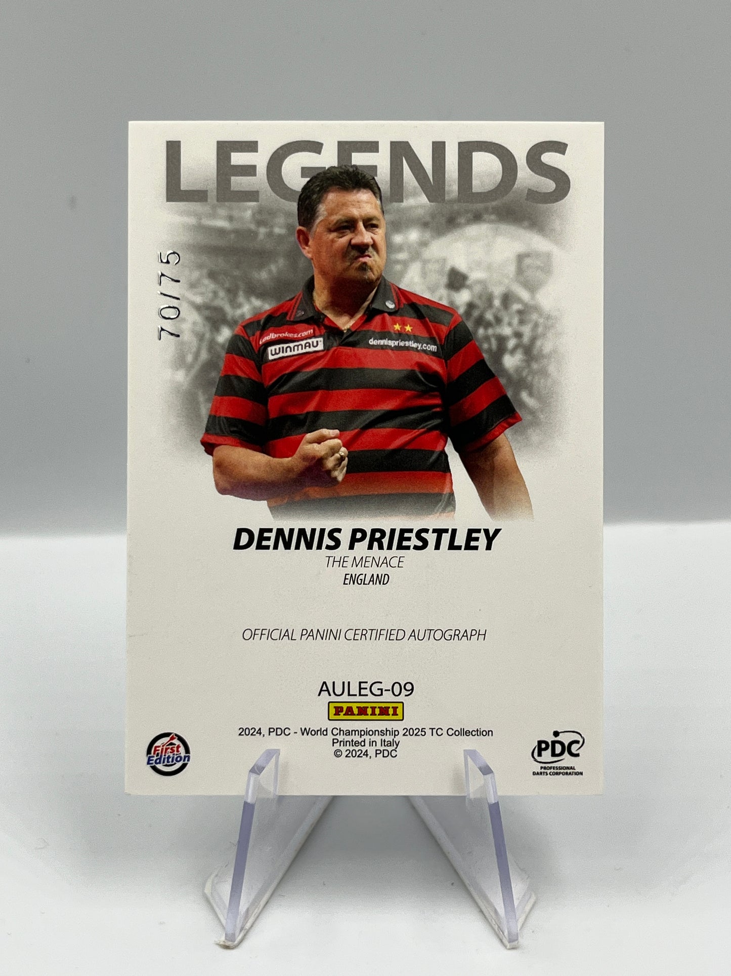 Panini 1st Edition 2025 Dennis Priestley Legends Autograph 70/75 #AULEG-09