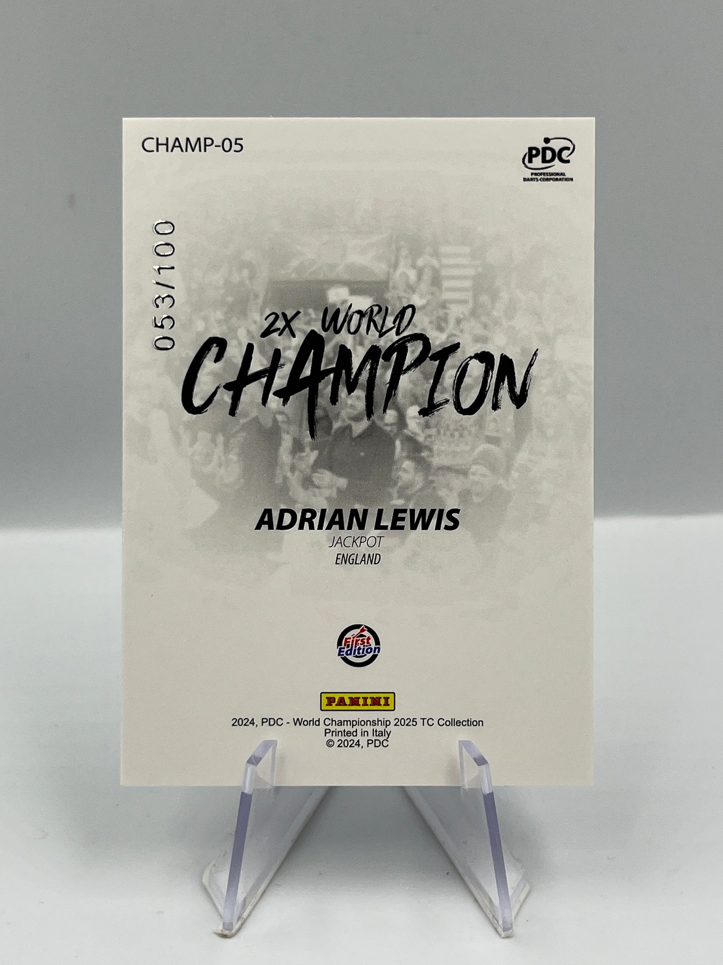 Panini 1st Edition 2025 Adrian Lewis World Champion 053/100 #Champ-05