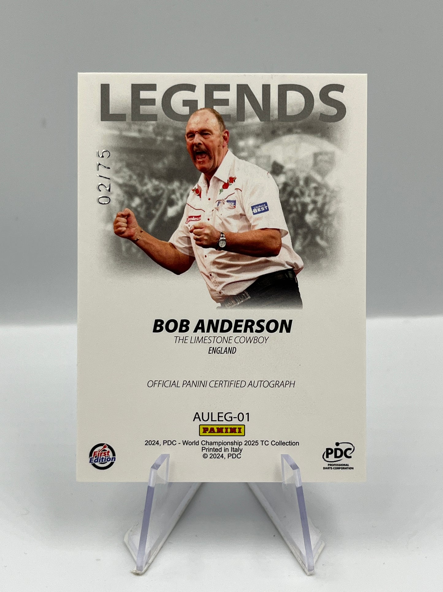 Panini 1st Edition 2025 Bob Anderson Legends Autograph 02/75 #AULEG-01