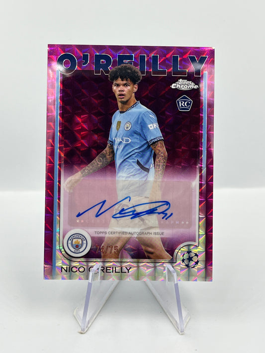 Topps Chrome UCC 24/25 Nico O'Reilly City Magenta Geometric Auto RC 74/75 #CA-NO