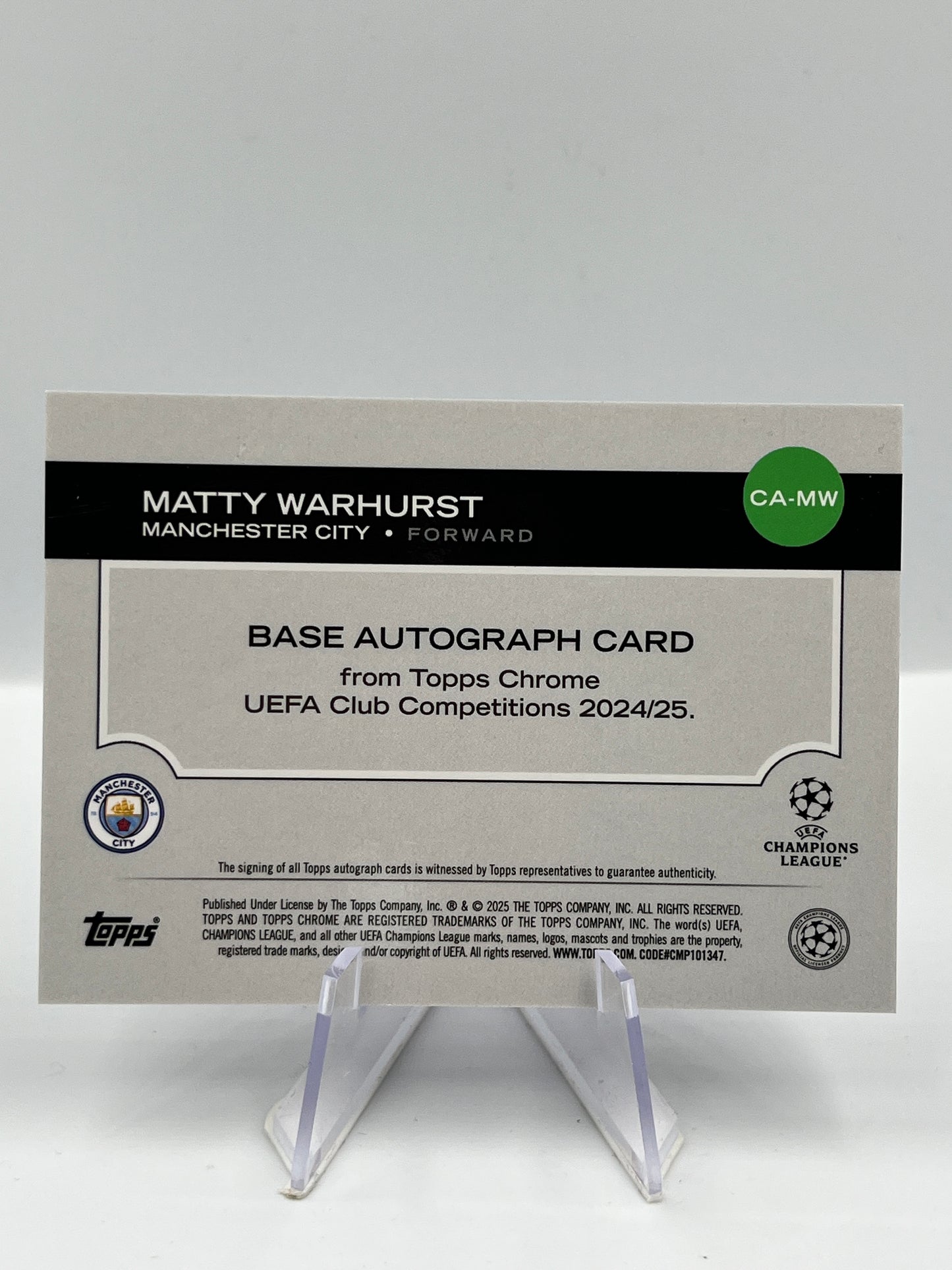 Topps Chrome UCC 24/25 Matty Warhurst City Geometric Auto RC 42/75 #CA-MW