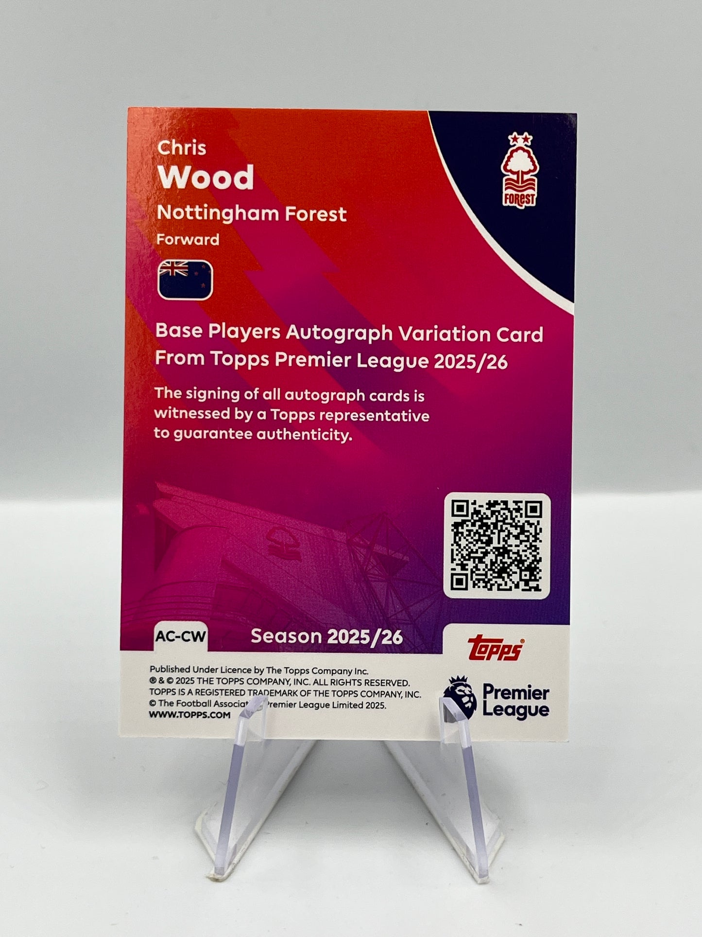 Topps Premier League 25/26 Chris Wood Nottingham Forest Autograph #AC-CW