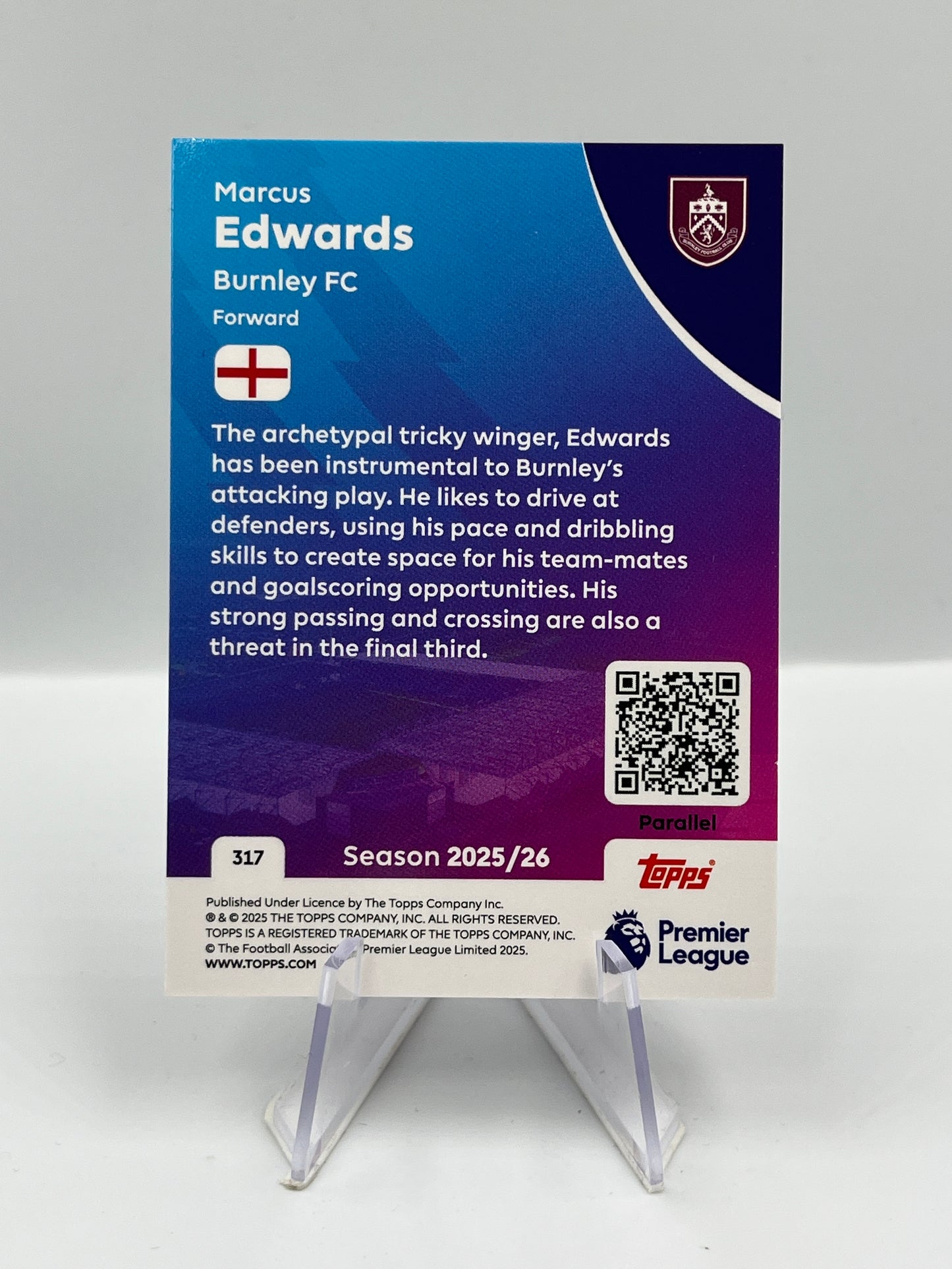 Topps Premier League 25/26 Marcus Edwards Burnley 33/50 #317
