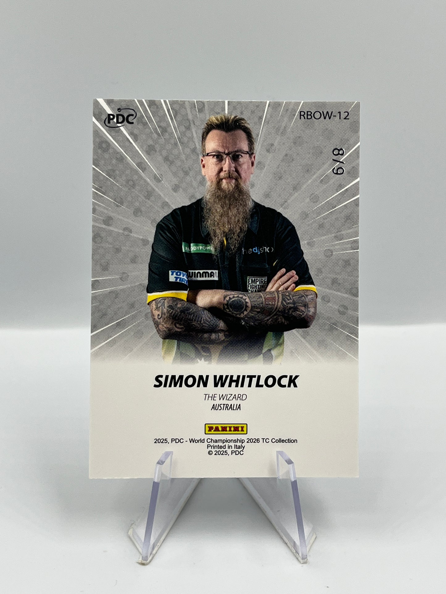 Panini PDC World Championship 2026 Simon Whitlock Case Hit Gold 8/9 SSP #RBOW-12