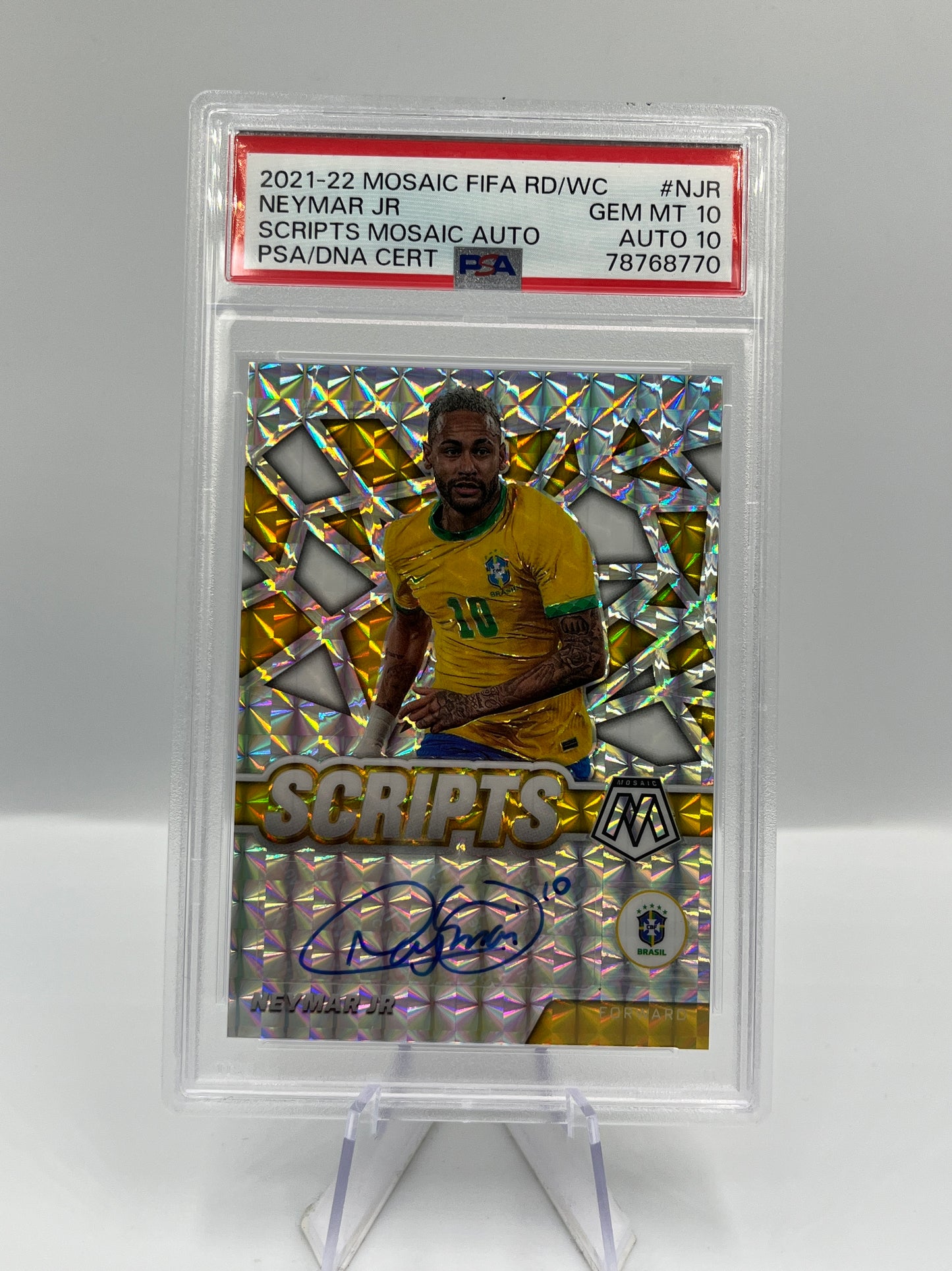 Panini Mosaic FIFA World Cup 21/22 Neymar JR Brazil Scripts PSA10 Auto10 #S-NJR